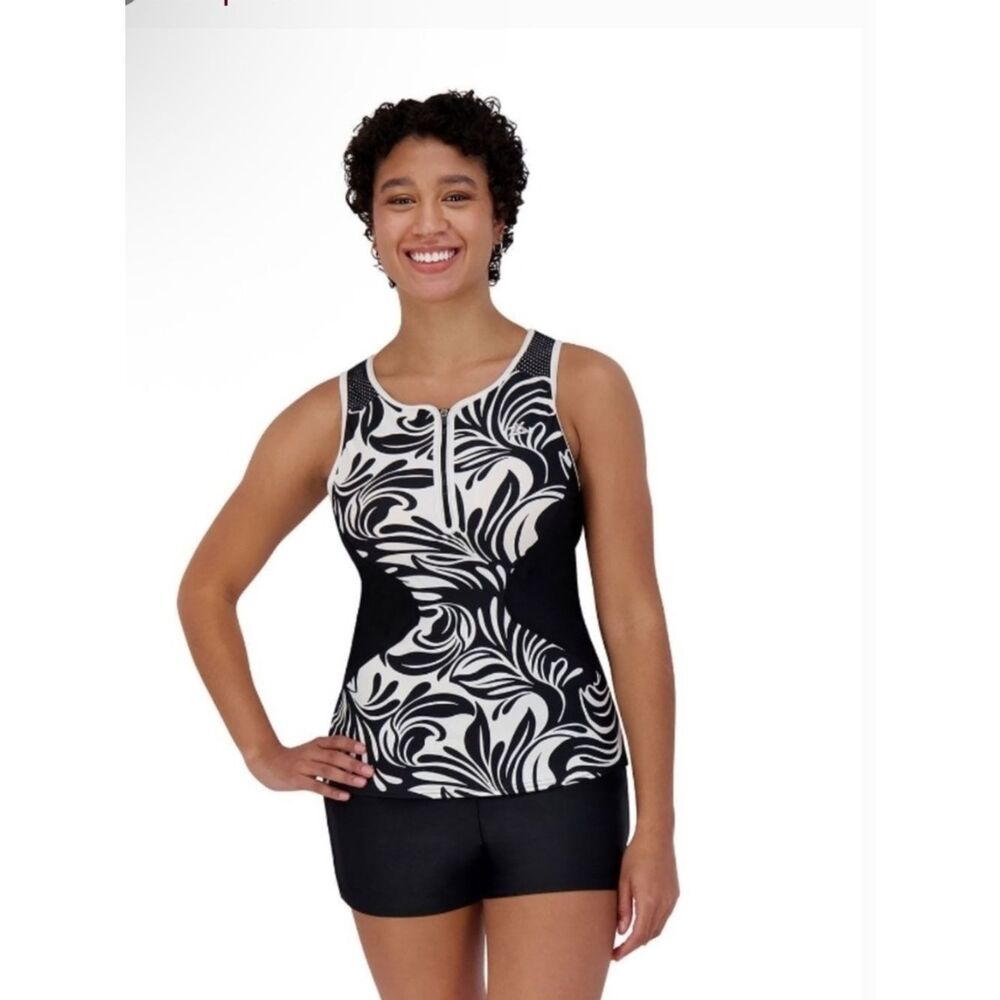 Black & White Swirl Tankini Top
